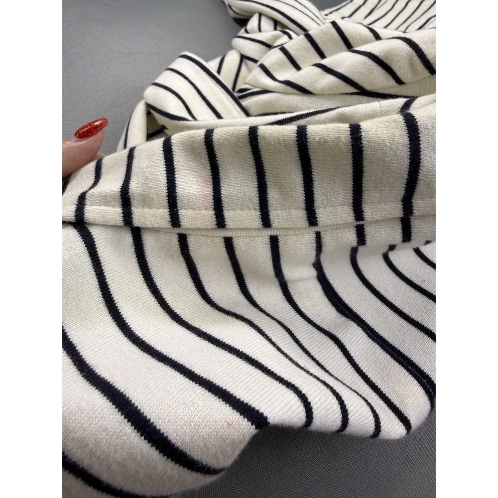 Talbots OP White‎ Black Striped Cotton Knit Jacket Long Sleeve Buttons